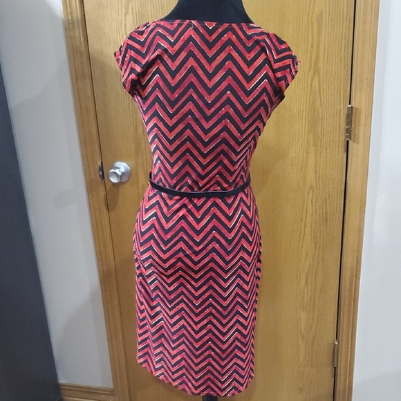 Ralph Lauren Red and Black Zigzag Midi Dress - Picture 6 of 9